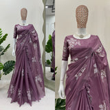 Light Purple Shimmery Tissue Silk Sequins Thread Work Buta Designer Saree