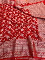 Light Red Exclusive Floral Jaal Crepe Georgette Banarasi Saree