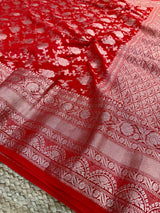 Light Red Exclusive Floral Jaal Crepe Georgette Banarasi Saree