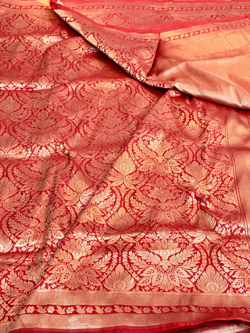 Light Red Pure Katan Silk Brocade Banarasi Saree