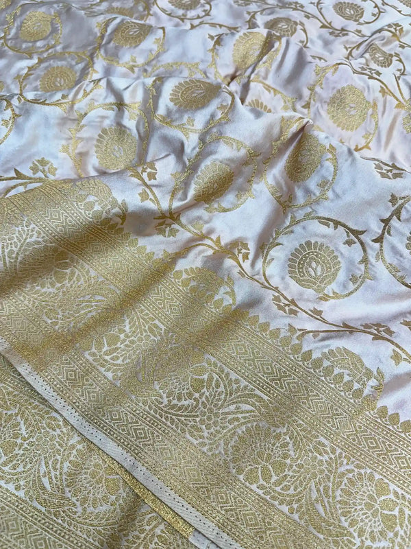 Light Tussar Mashru Katan Silk Floral Jaal Banarasi Saree