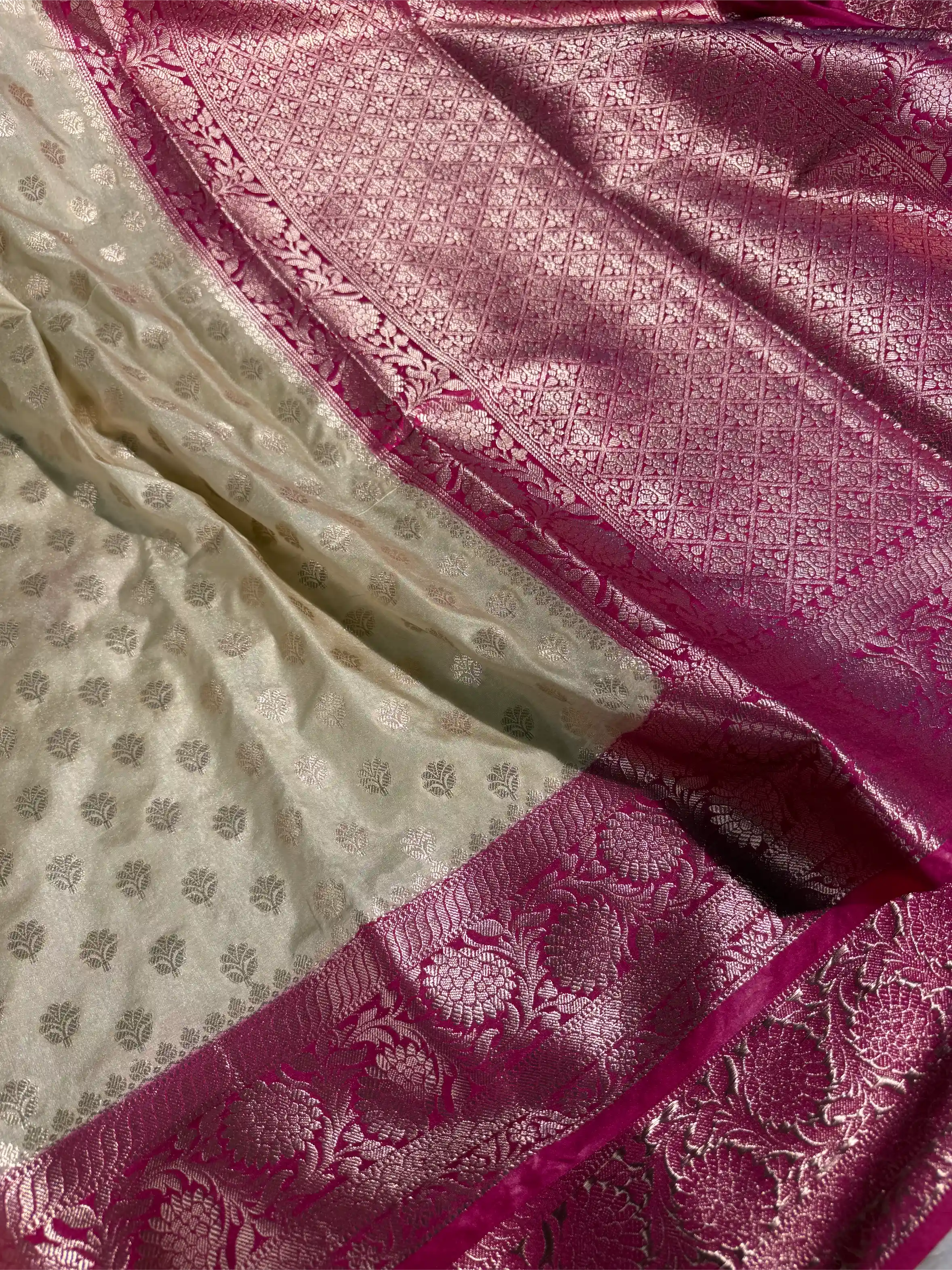 Light Tussar Orange Chiniya Silk Khaddi Buti Banarasi Saree