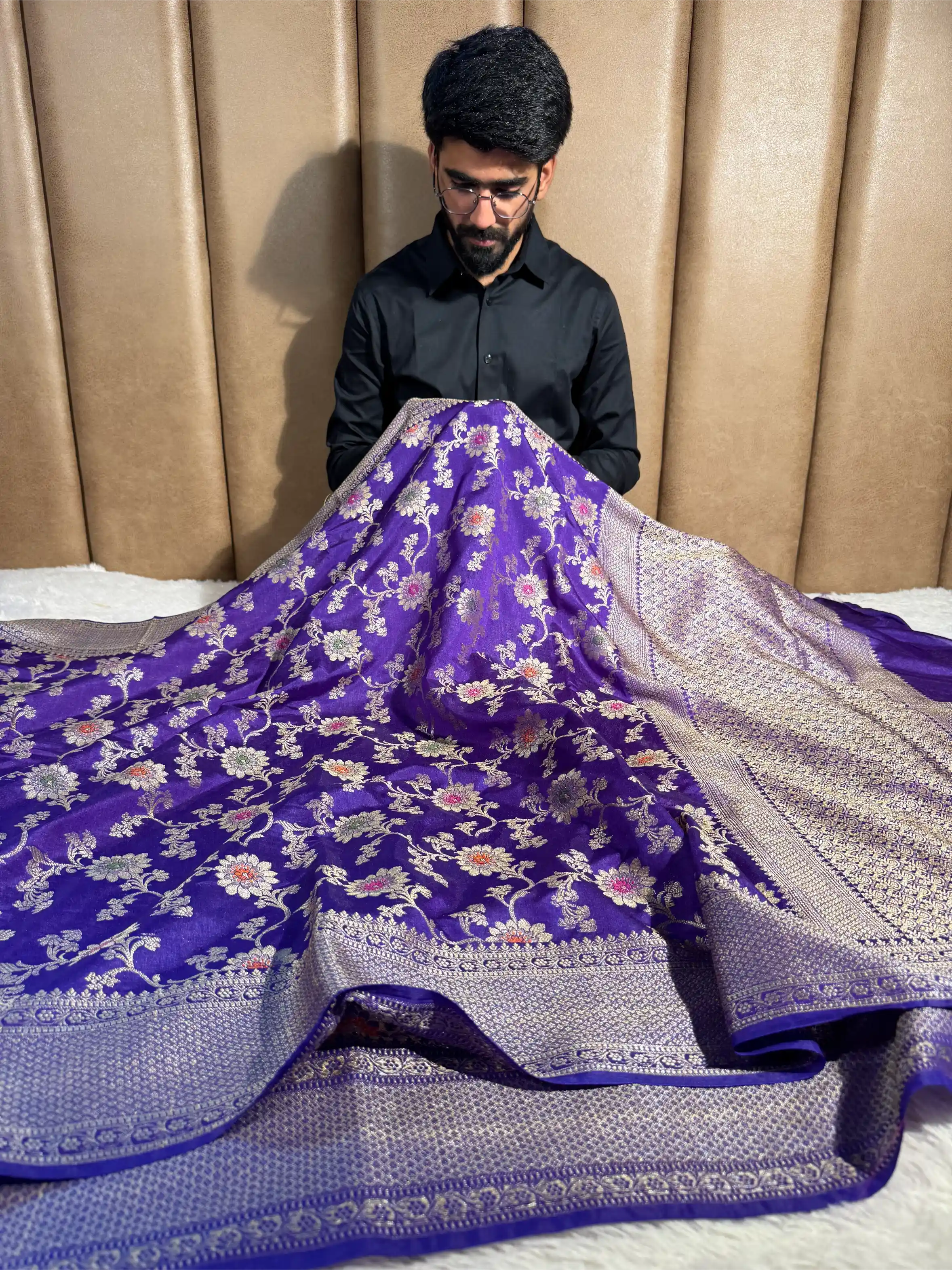 Light Violet Warm Silk Floral Meenakari Banarasi Saree