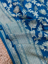 Light Blue Intricate Jaal Munga Silk Banarasi Saree