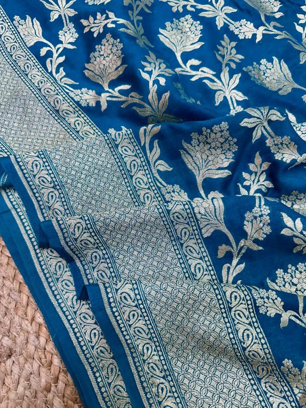 Light Blue Intricate Jaal Munga Silk Banarasi Saree