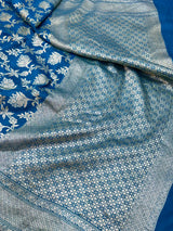 Light Blue Intricate Jaal Munga Silk Banarasi Saree