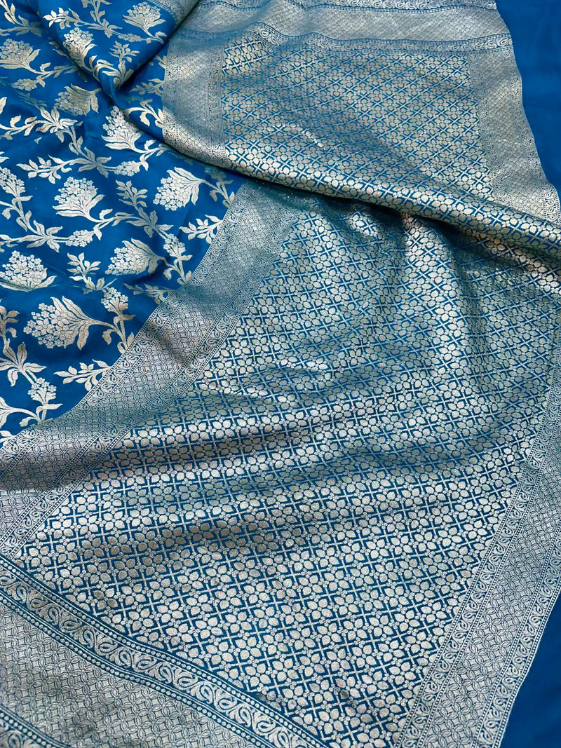 Light Blue Intricate Jaal Munga Silk Banarasi Saree