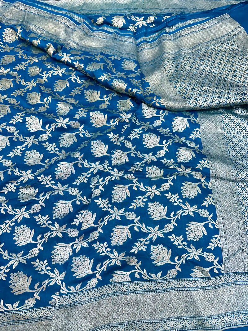 Light Blue Intricate Jaal Munga Silk Banarasi Saree