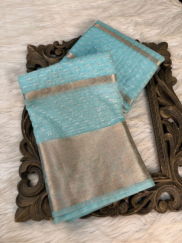 Light Blue Organza Silk Zari Banarasi Saree