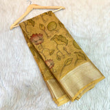 Light Gold Crush Tissue Kalamkari saree