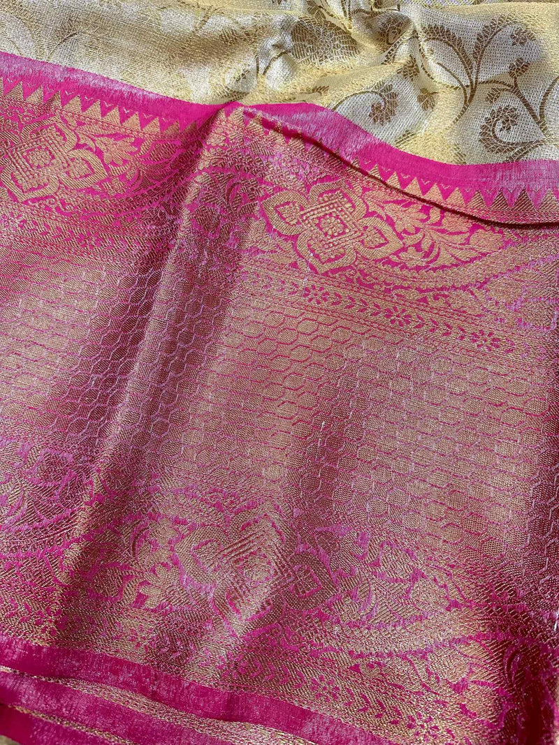 Light Gold Tissue Silk Embossed Floral Saree