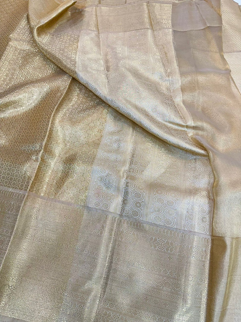 Light Golden Kanjeevaram Tissue Silk Bridal Saree