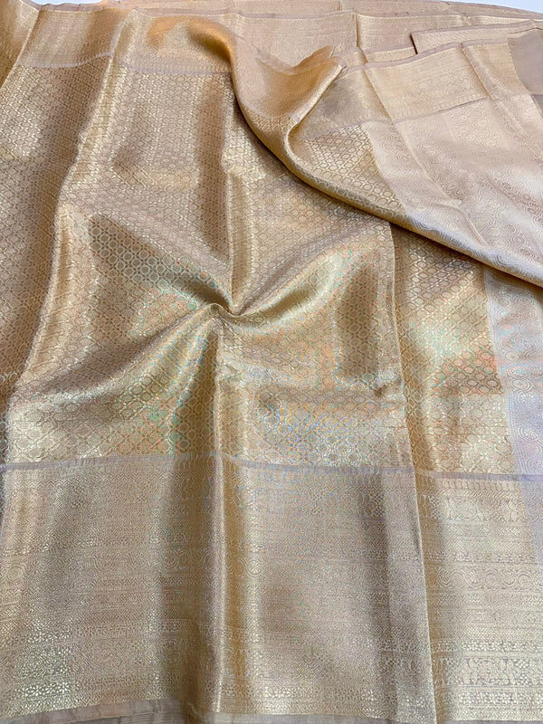 Light Golden Kanjeevaram Tissue Silk Bridal Saree