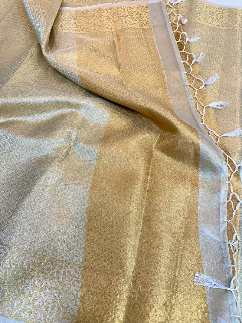 Light Golden Tissue Silk Bridal Banarasi Saree