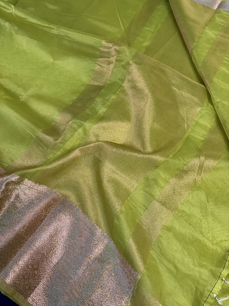 Light Green Organza Silk Banarasi Saree