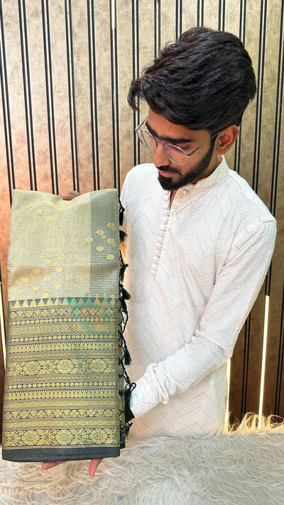 Light Green Tissue Silk Kanchipuram Banarasi Saree