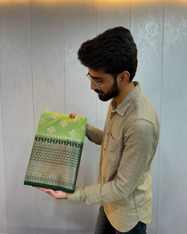 Light Green Warm Silk Zari Buti Banarasi Saree 