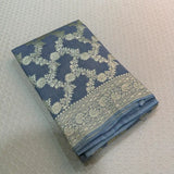 Light Grey Floral Weave Munga Silk Banarasi Saree