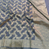 Light Grey Floral Weave Munga Silk Banarasi Saree
