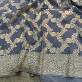 Light Grey Floral Weave Munga Silk Banarasi Saree
