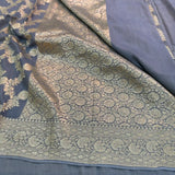 Light Grey Floral Weave Munga Silk Banarasi Saree