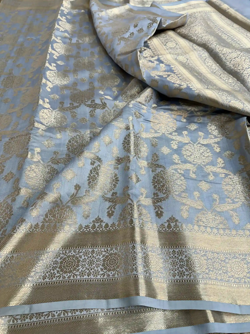 Light Grey Pure Chiniya Silk Banarasi Saree