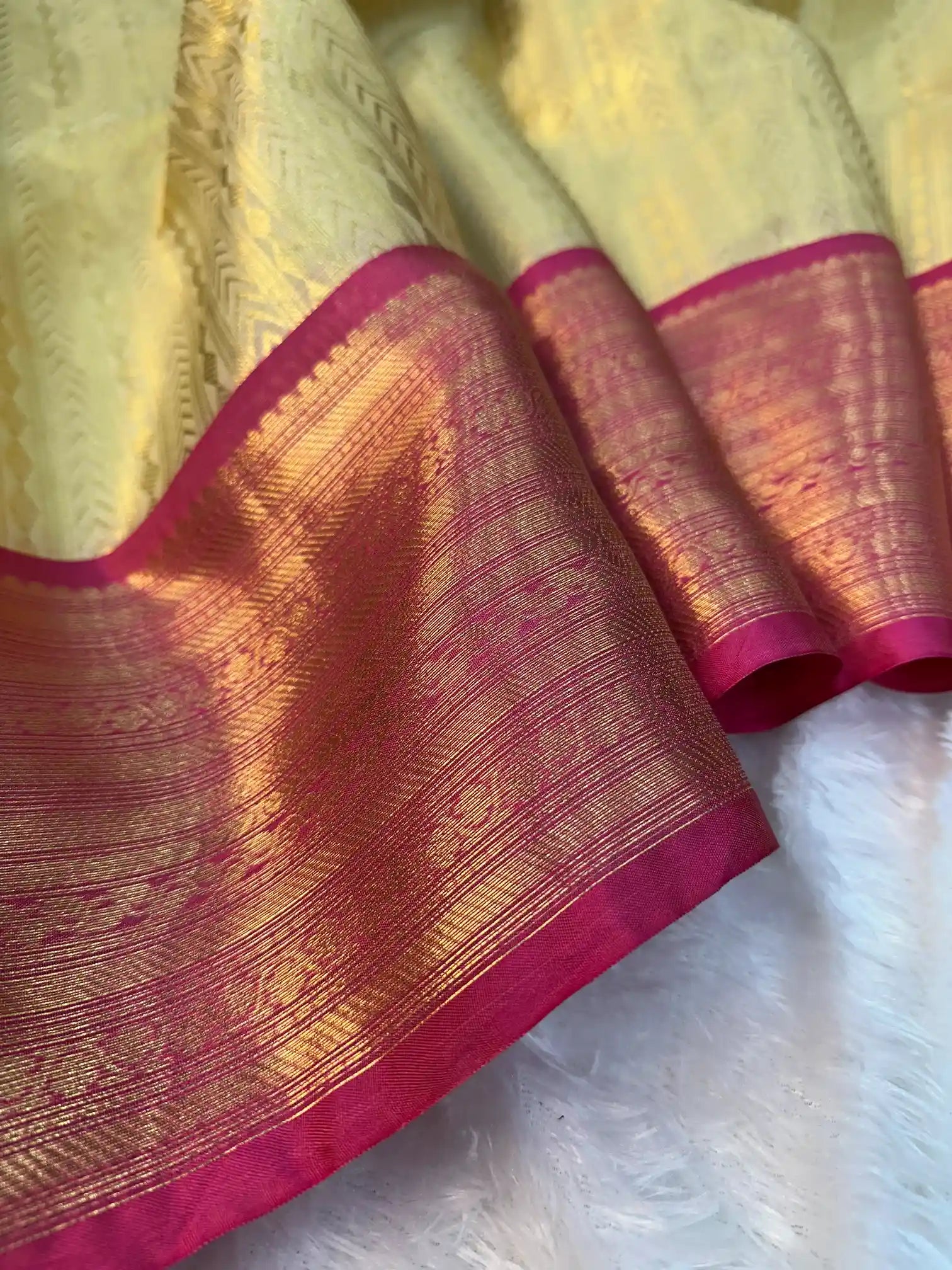 Light Ivory Gold Kanjivaram Brocade Tissue Silk Saree
