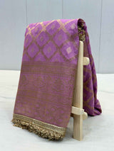 Light Lavender Chiniya Silk Lace Attached Banarasi Saree