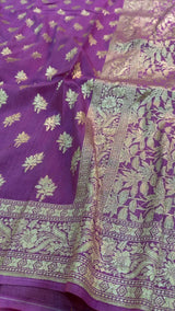 Light Lavender Munga Silk Banarasi Buta Saree