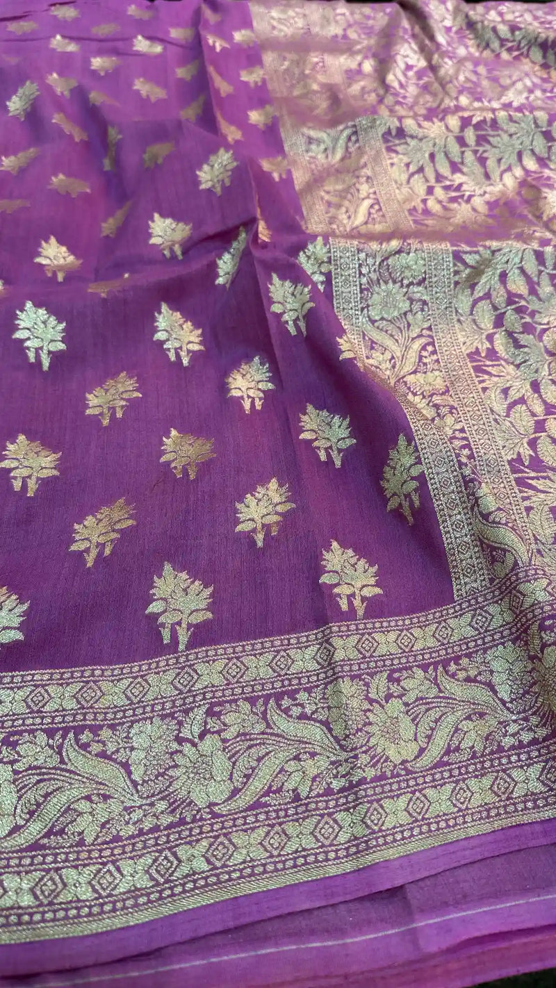 Light Lavender Munga Silk Banarasi Buta Saree