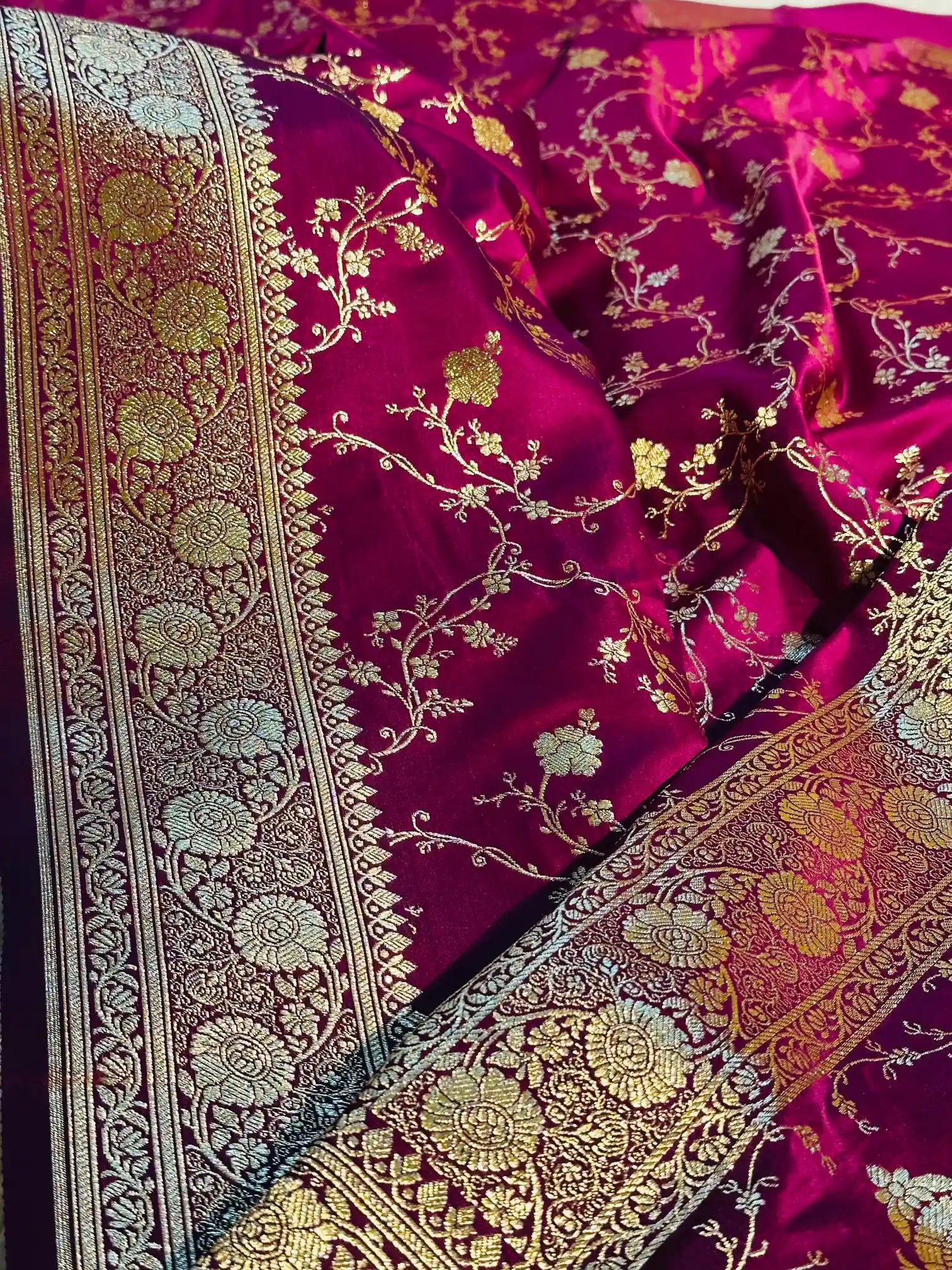 Light Majenta Intricate Satin Katan Silk Saree