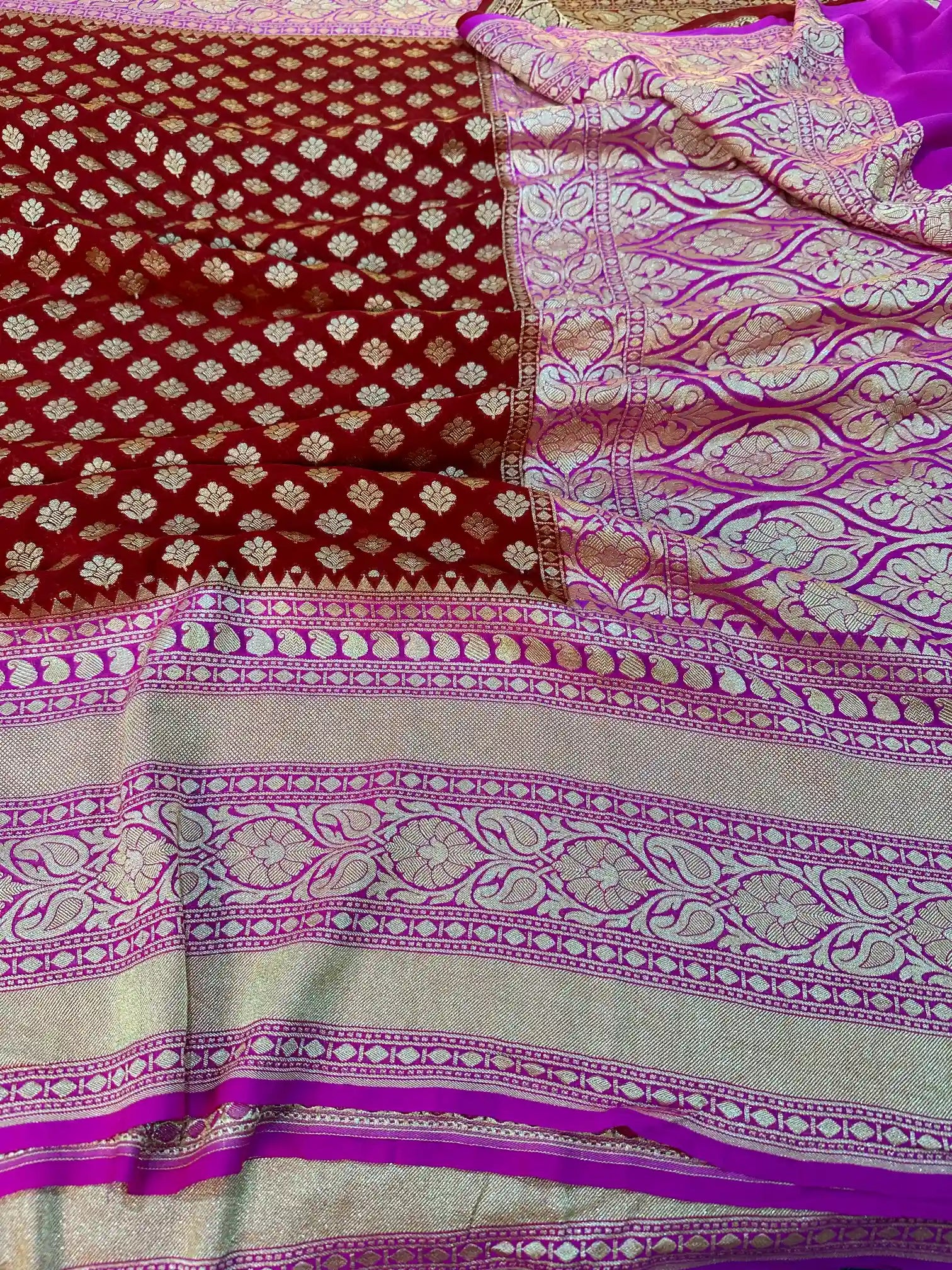 Light Maroon Buti Khaddi Georgette Banarasi Saree