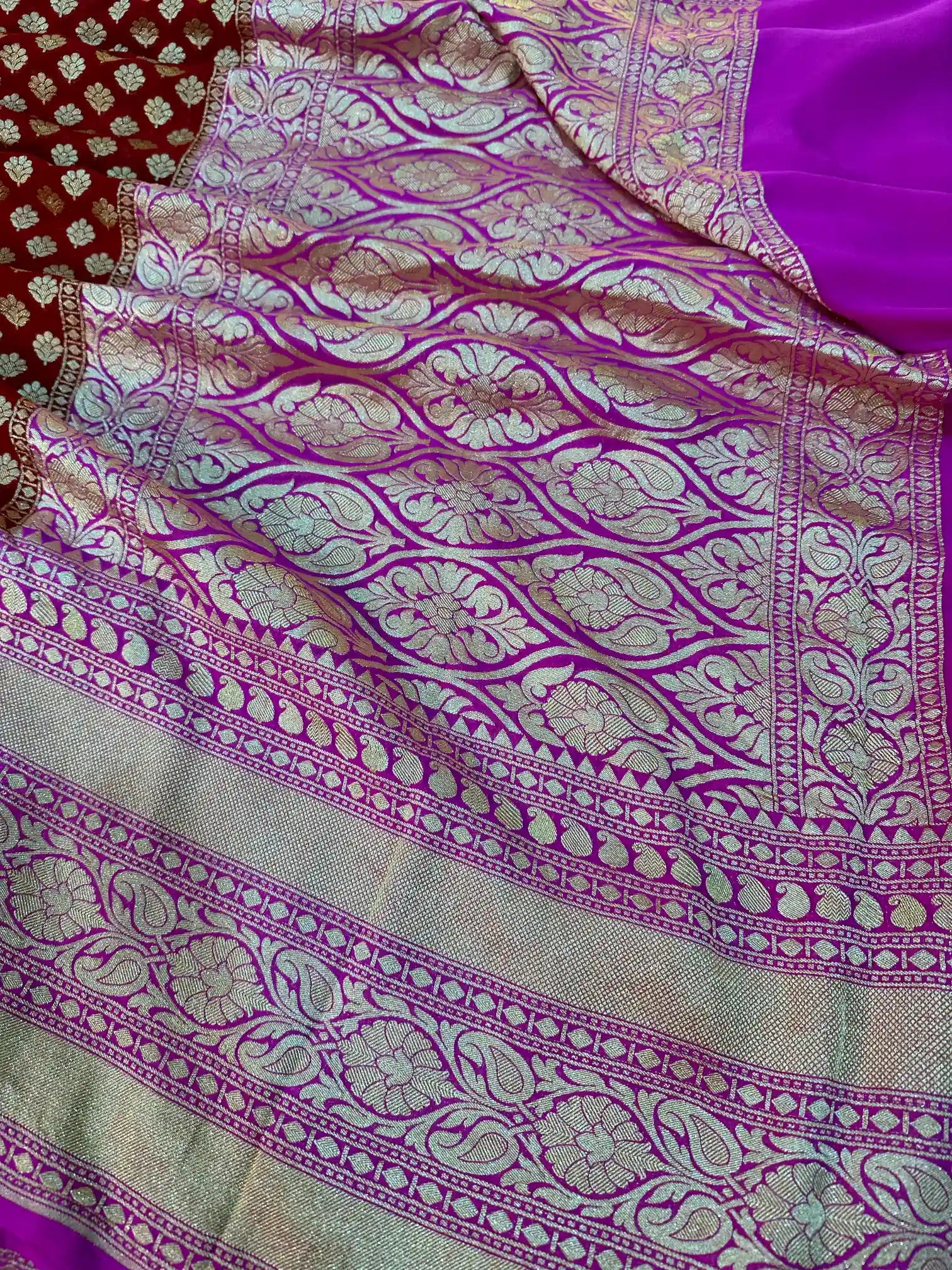 Light Maroon Buti Khaddi Georgette Banarasi Saree