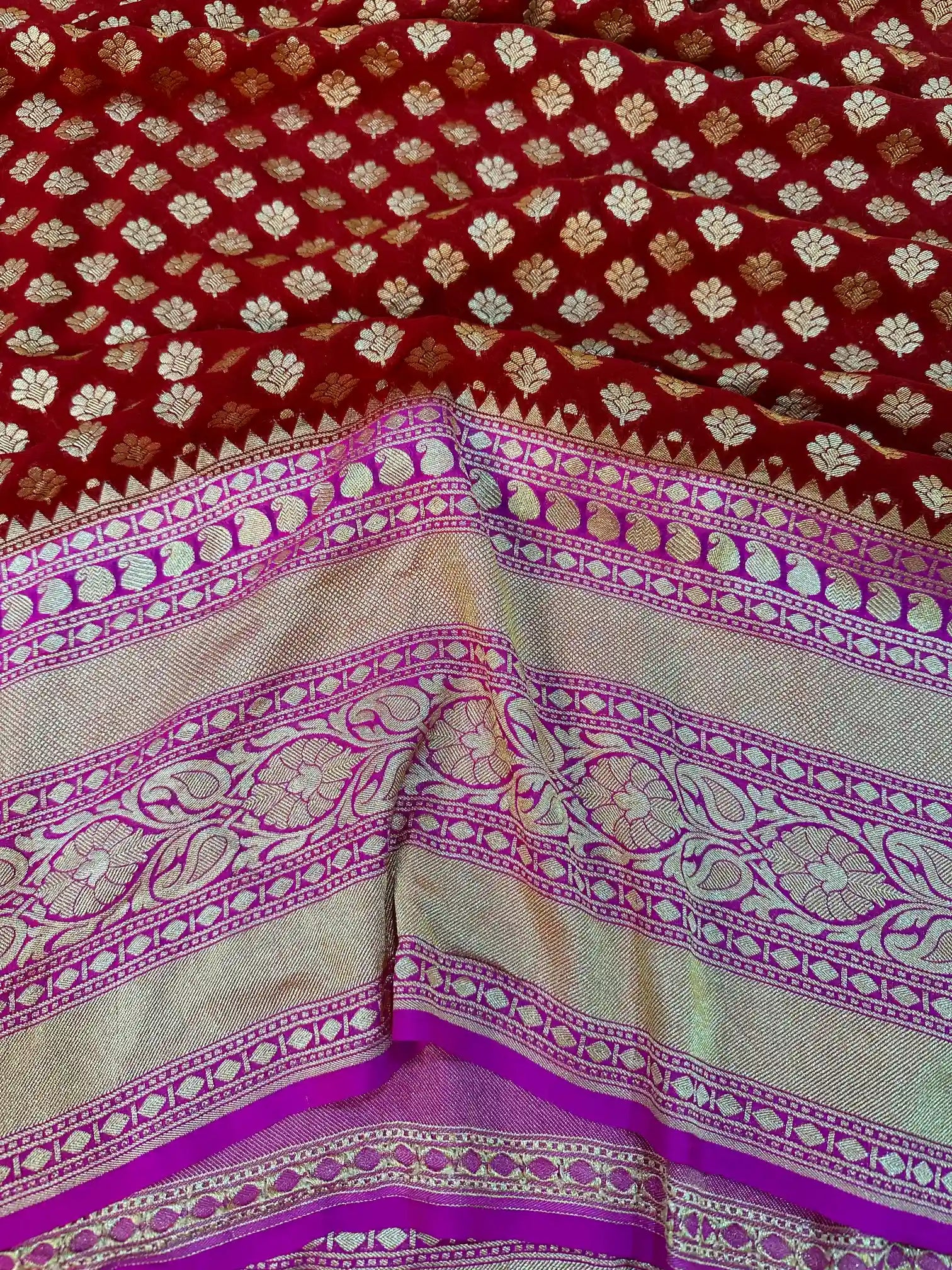 Light Maroon Buti Khaddi Georgette Banarasi Saree