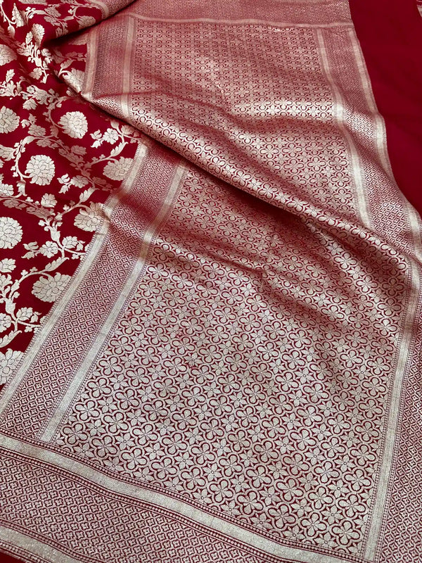 Light Maroon Floral Munga Silk Banarasi Saree