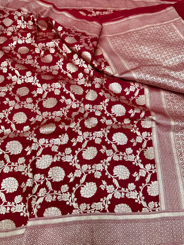 Light Maroon Floral Munga Silk Banarasi Saree