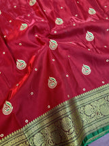 Light Maroon Satin Silk Embroidered Saree