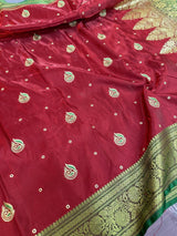 Light Maroon Satin Silk Embroidered Saree