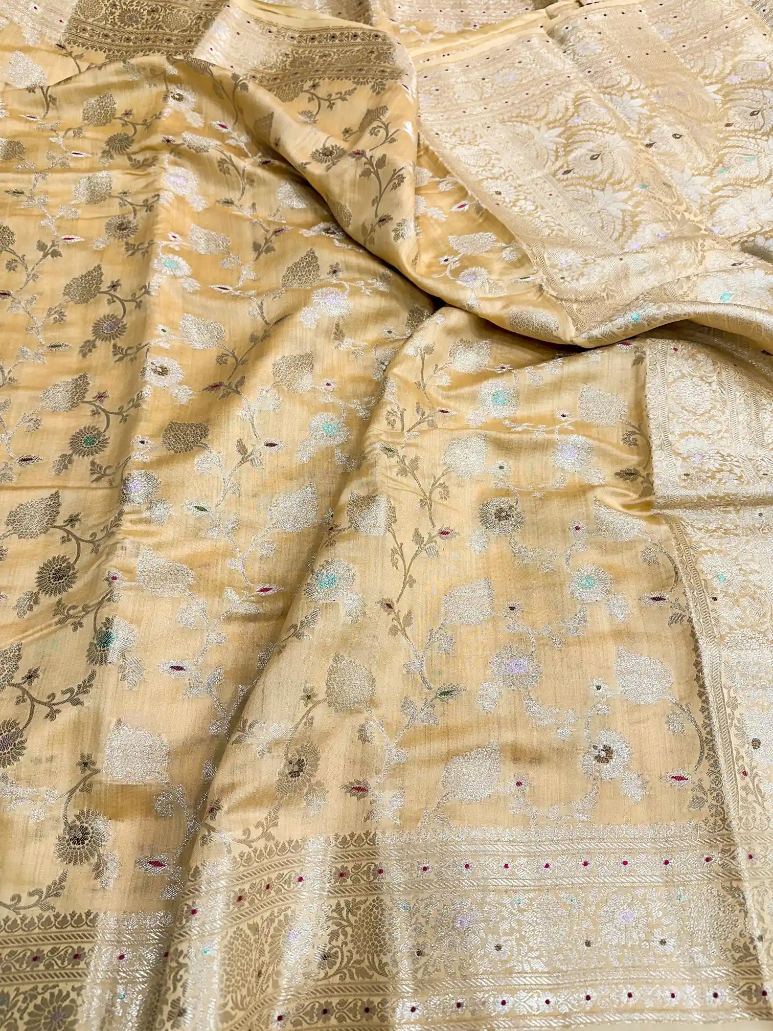 Light Mustard Intricate Meenakari Chiniya Silk Saree
