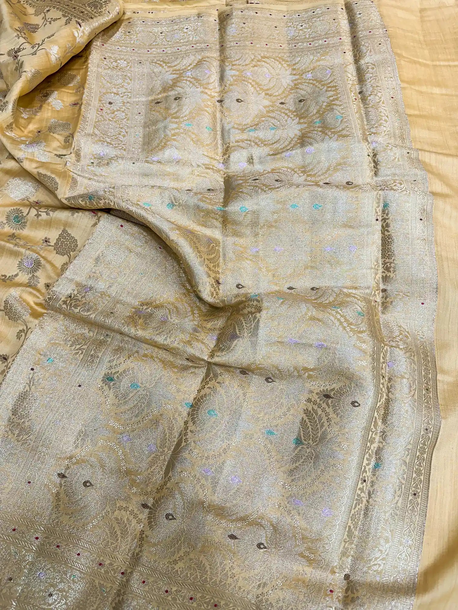 Light Mustard Intricate Meenakari Chiniya Silk Saree