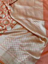 Light Orange Floral Munga Silk Banarasi Saree