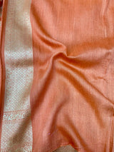 Light Orange Floral Munga Silk Banarasi Saree