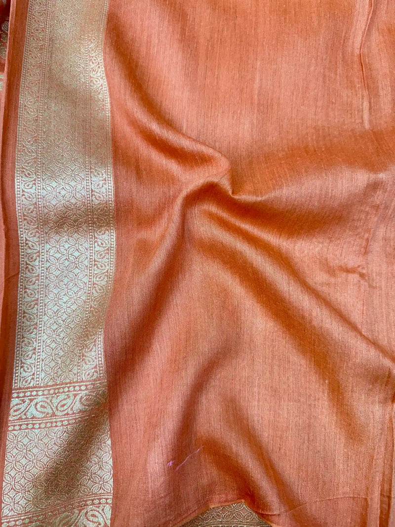 Light Orange Floral Munga Silk Banarasi Saree