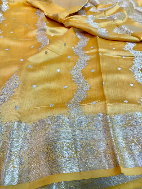 Light Orange Pure Chiniya Silk Banarasi Saree