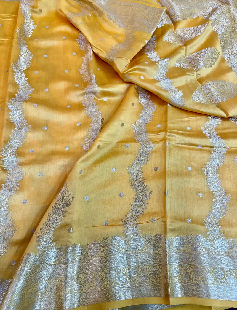 Light Orange Pure Chiniya Silk Banarasi Saree