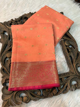 Light Peach Cotton Silk Zari Buti Banarasi Saree