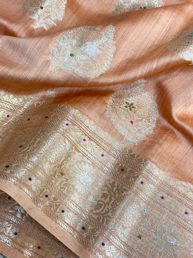 Light Peach Meenakari Buta Chiniya Silk Saree