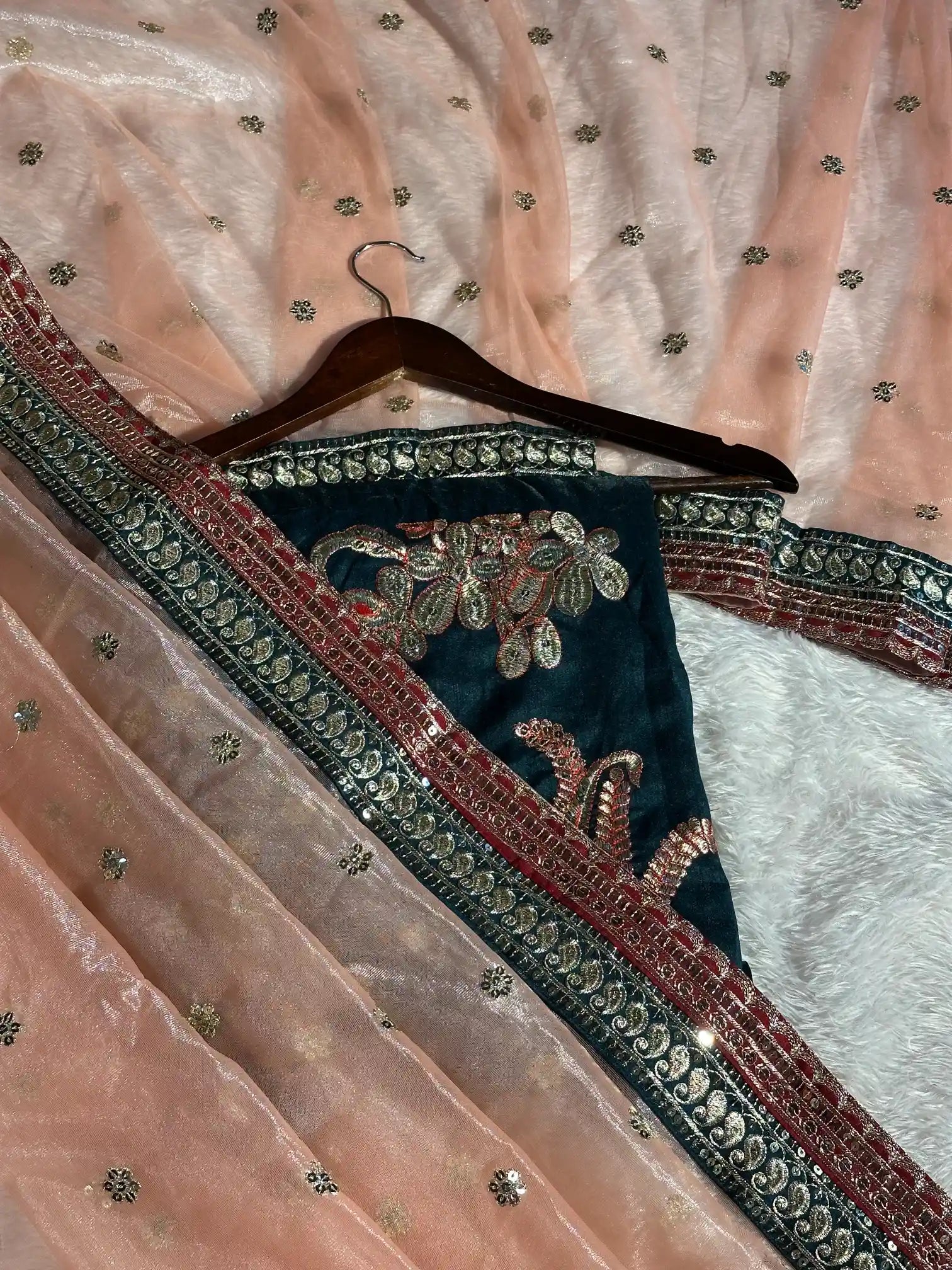 Light Peach Shade Shimmery Tissue Silk Designer Saree