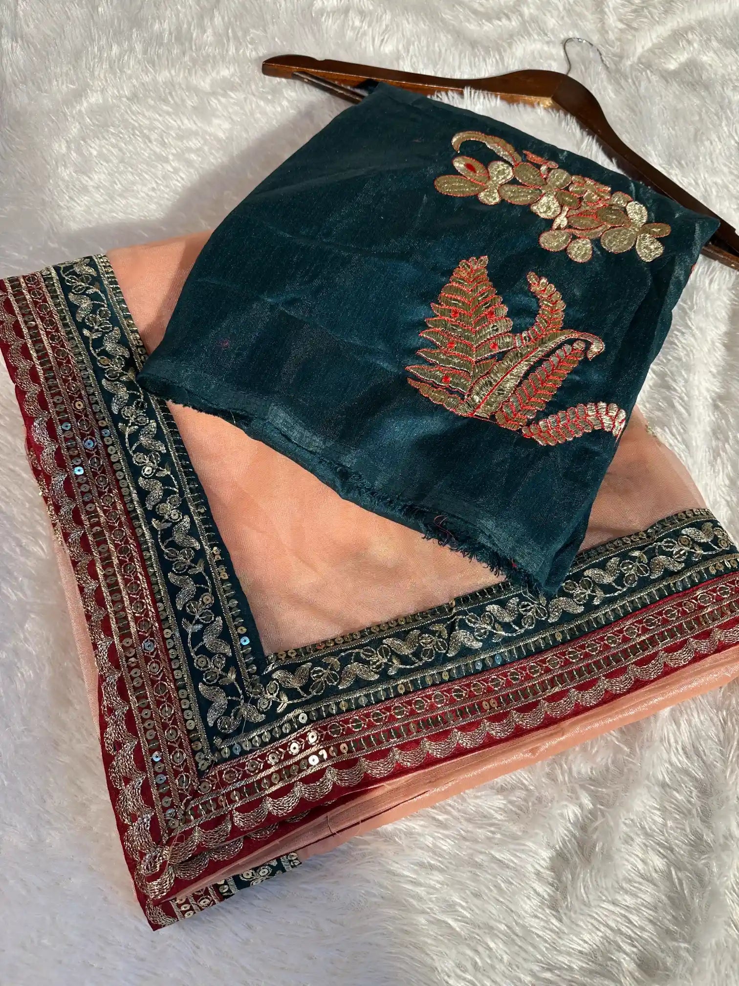 Light Peach Shade Shimmery Tissue Silk Designer Saree