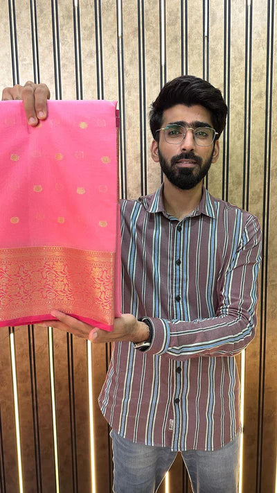 Light Pink Cotton Silk Zari Buti Banarasi Saree